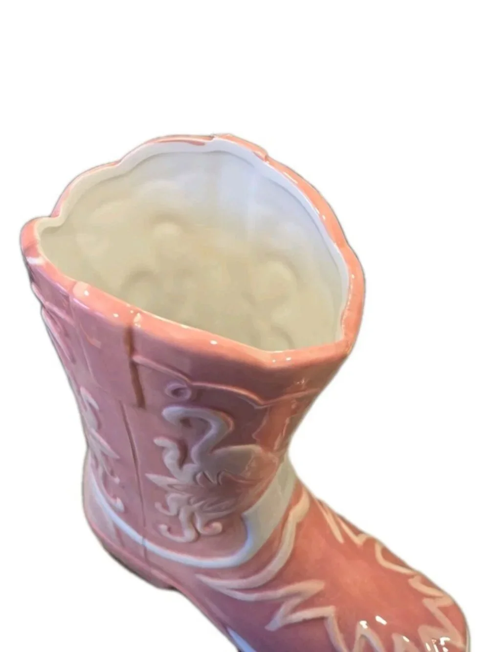 New Pink / White Western Cowgirl Boot Decorative Flower Table Vase Room Decor